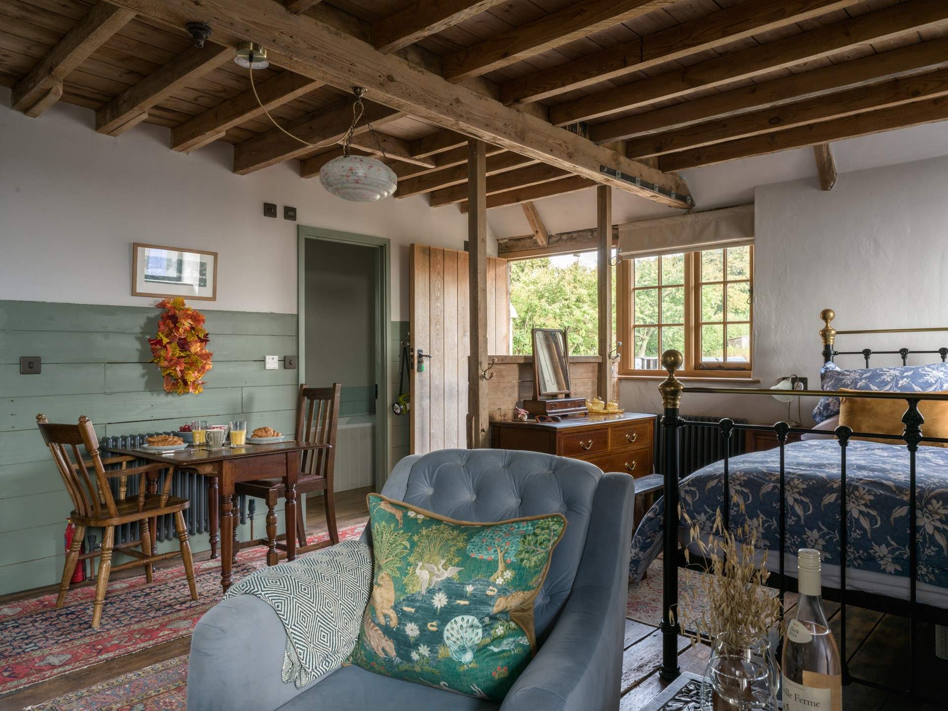 Leave the door open and let the light and sounds of the countryside pour in.