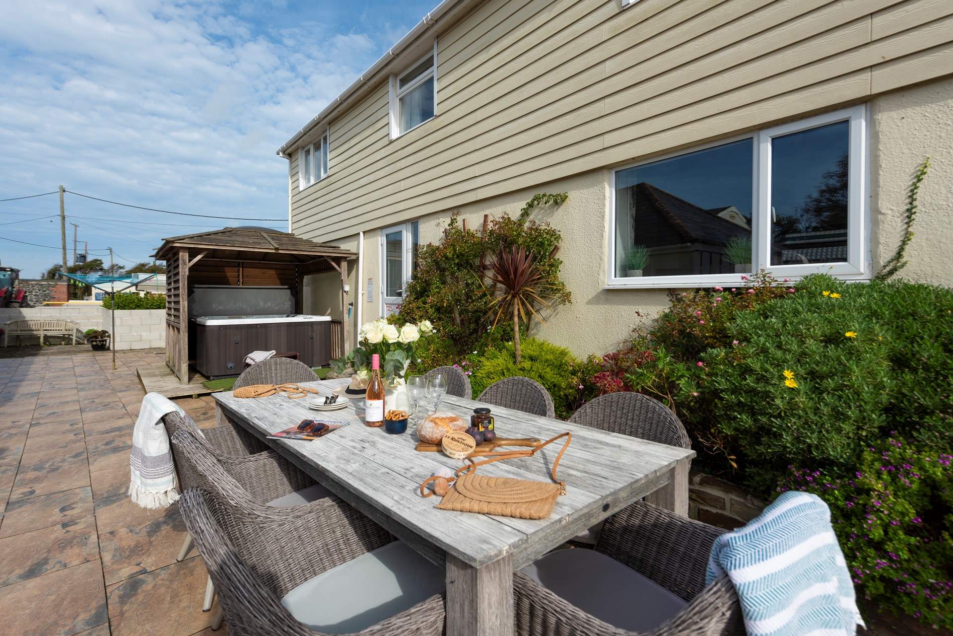 The outside space is relatively sheltered from the elements.