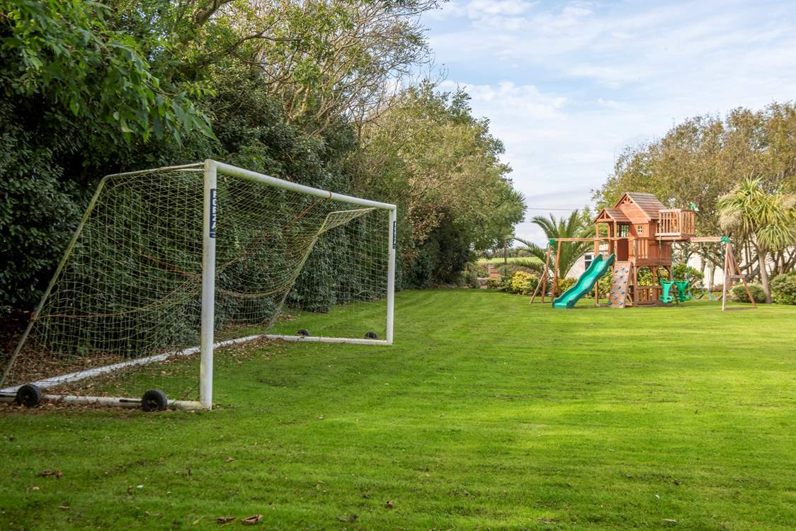 Complete with football goals.