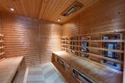 The infared sauna is situated in the gym.