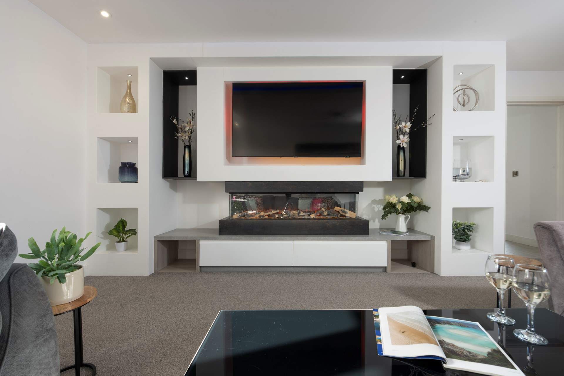 The sitting-room features mood lighting.