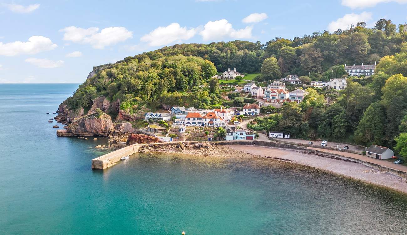 Looking back at No 5 Seaview Cottages and Babbacombe Bay and beach. What a glorious spot, especially as you have the super popular Cary Arms and Spa just below you.