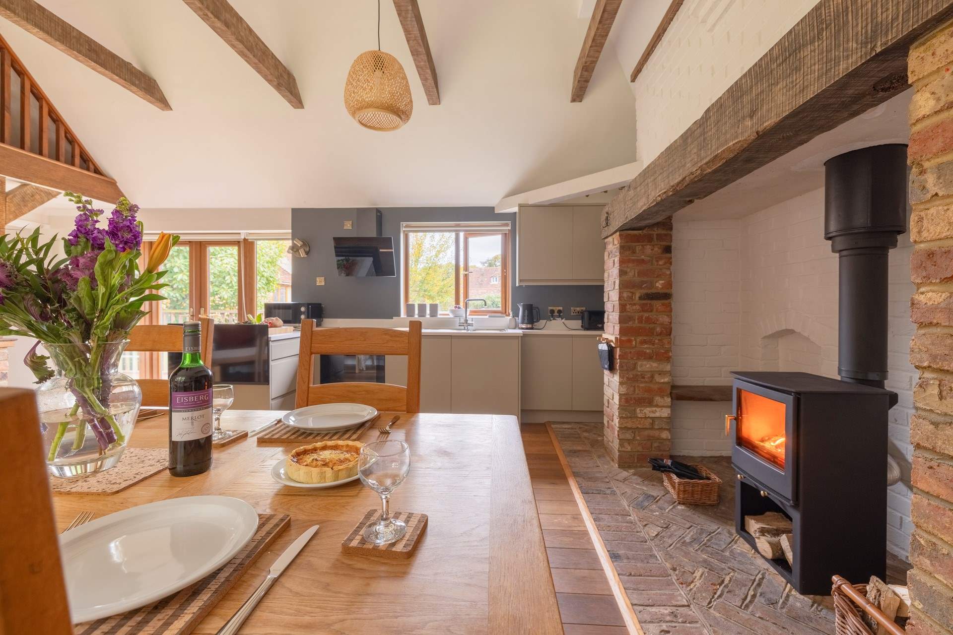 So cosy with its inglenook fireplace and wood-burning stove.