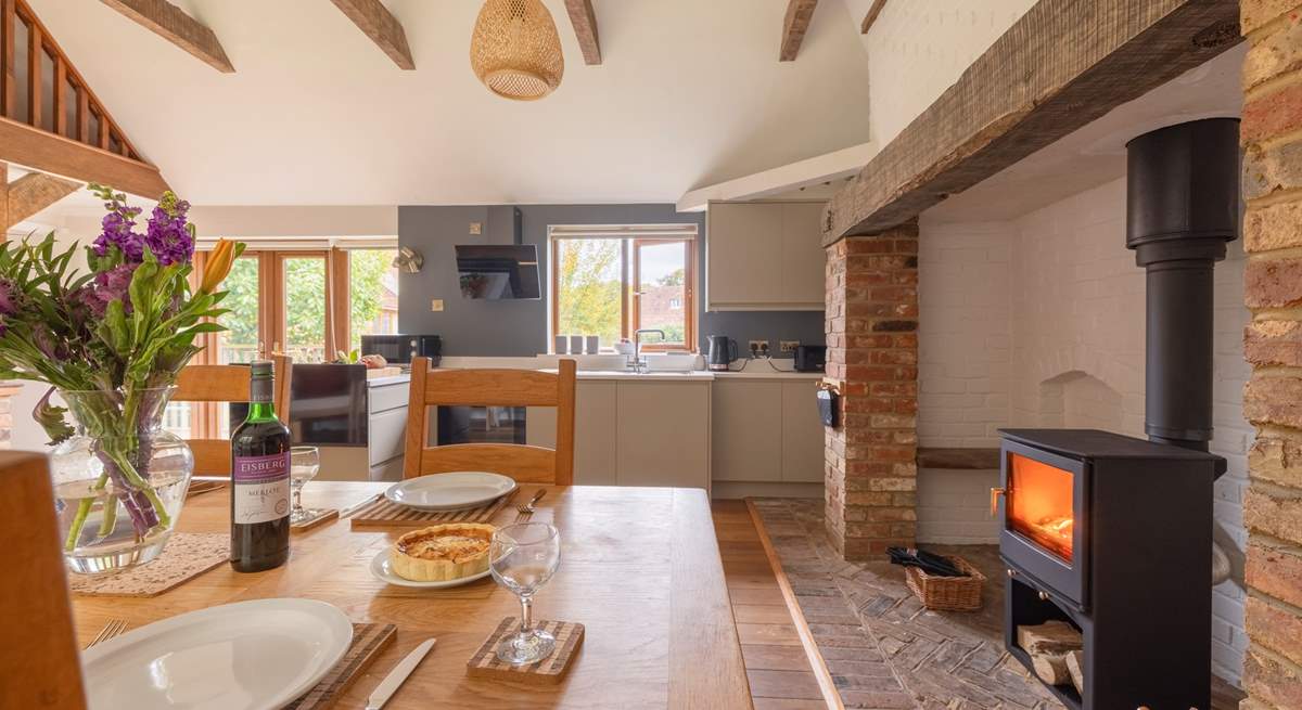So cosy with its inglenook fireplace and wood-burning stove.