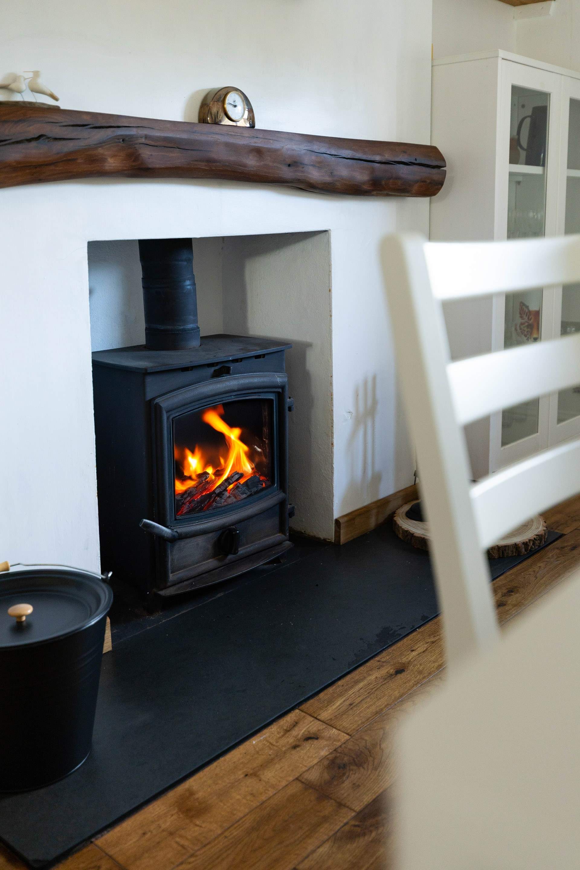 The warming wood-burner in the sitting/dining-room. 