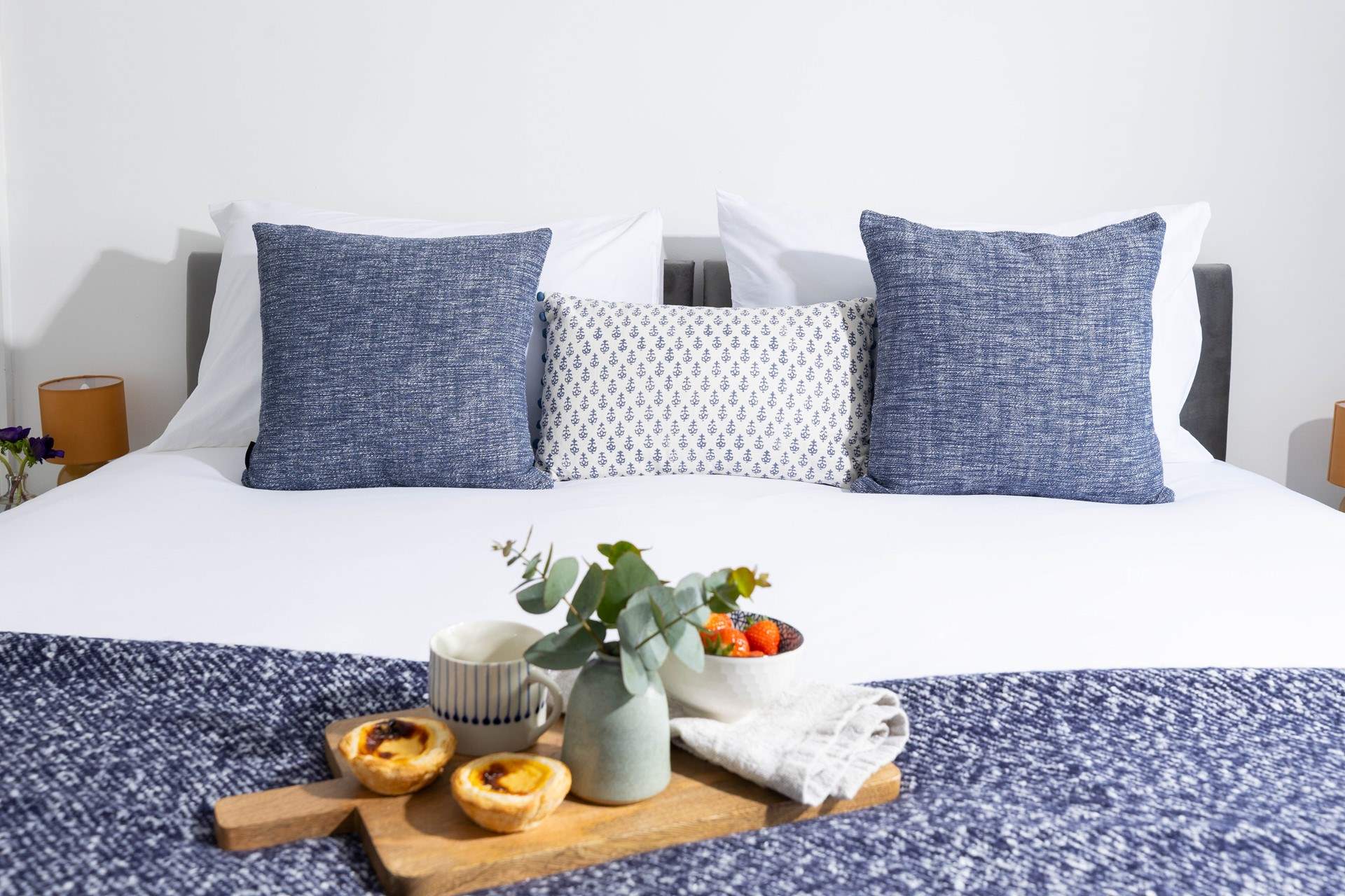 The bed linens are so pretty. 