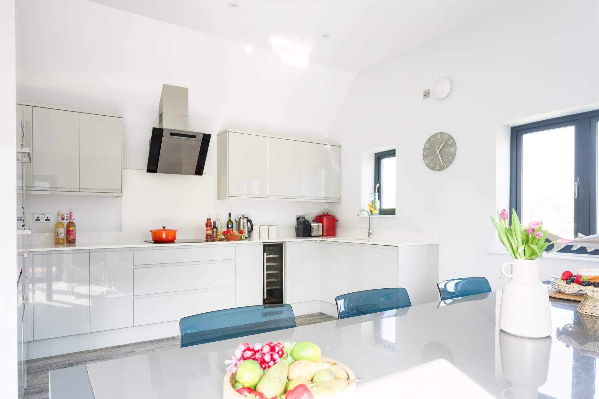 The kitchen is fully equipped with that all-important wine fridge! 
