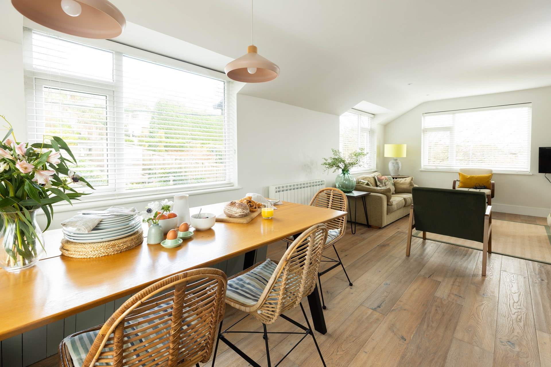 Light and bright, the first floor living space is charming. 