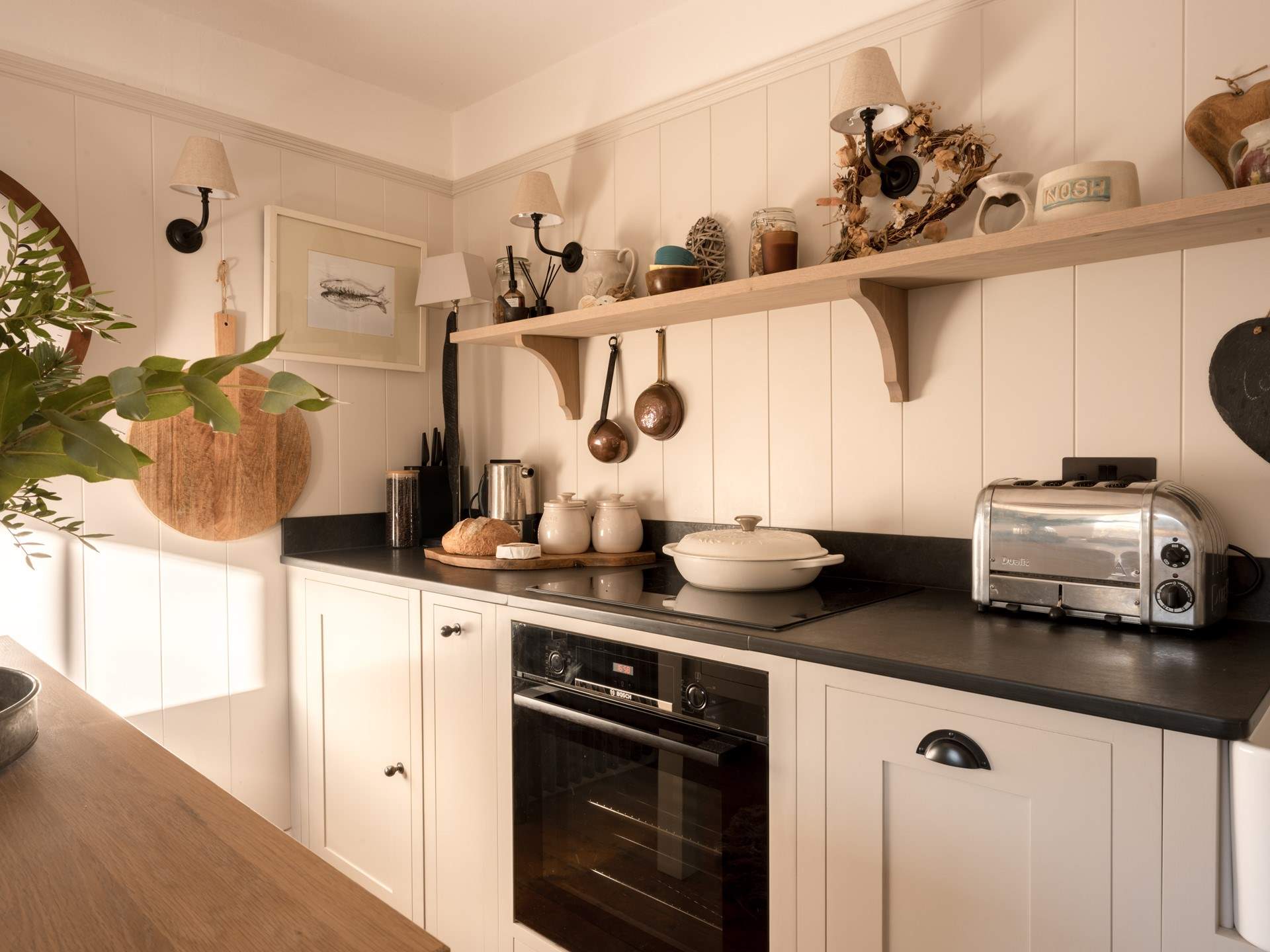 Amongst the appliances you will find a dishwasher, fridge, microwave, Nespresso coffee machine, toaster and an air fryer. 