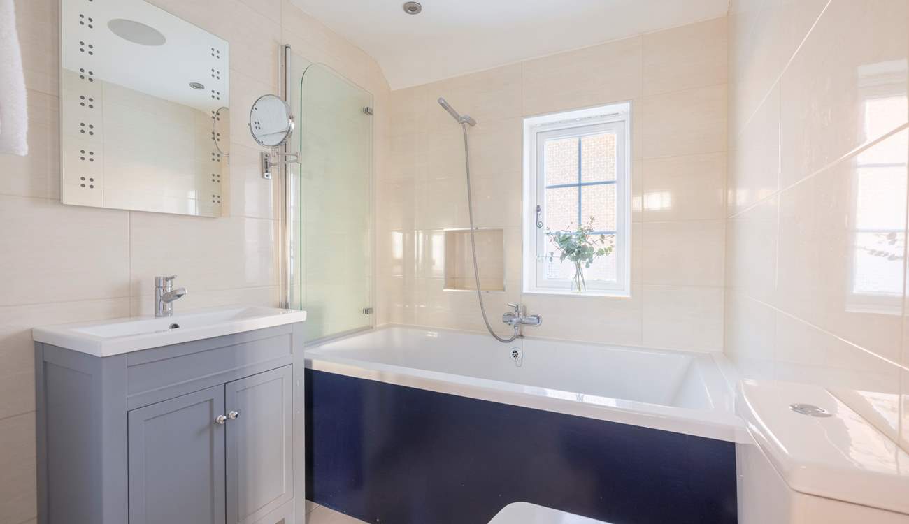 Enjoy a long soak in this deep bath.