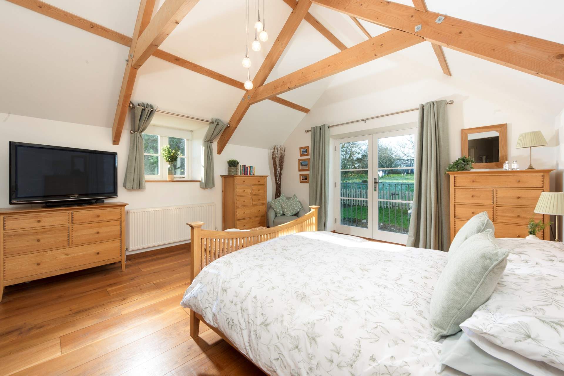 There is a choice of five beautiful bedrooms at Higher Trevorder Farmhouse.