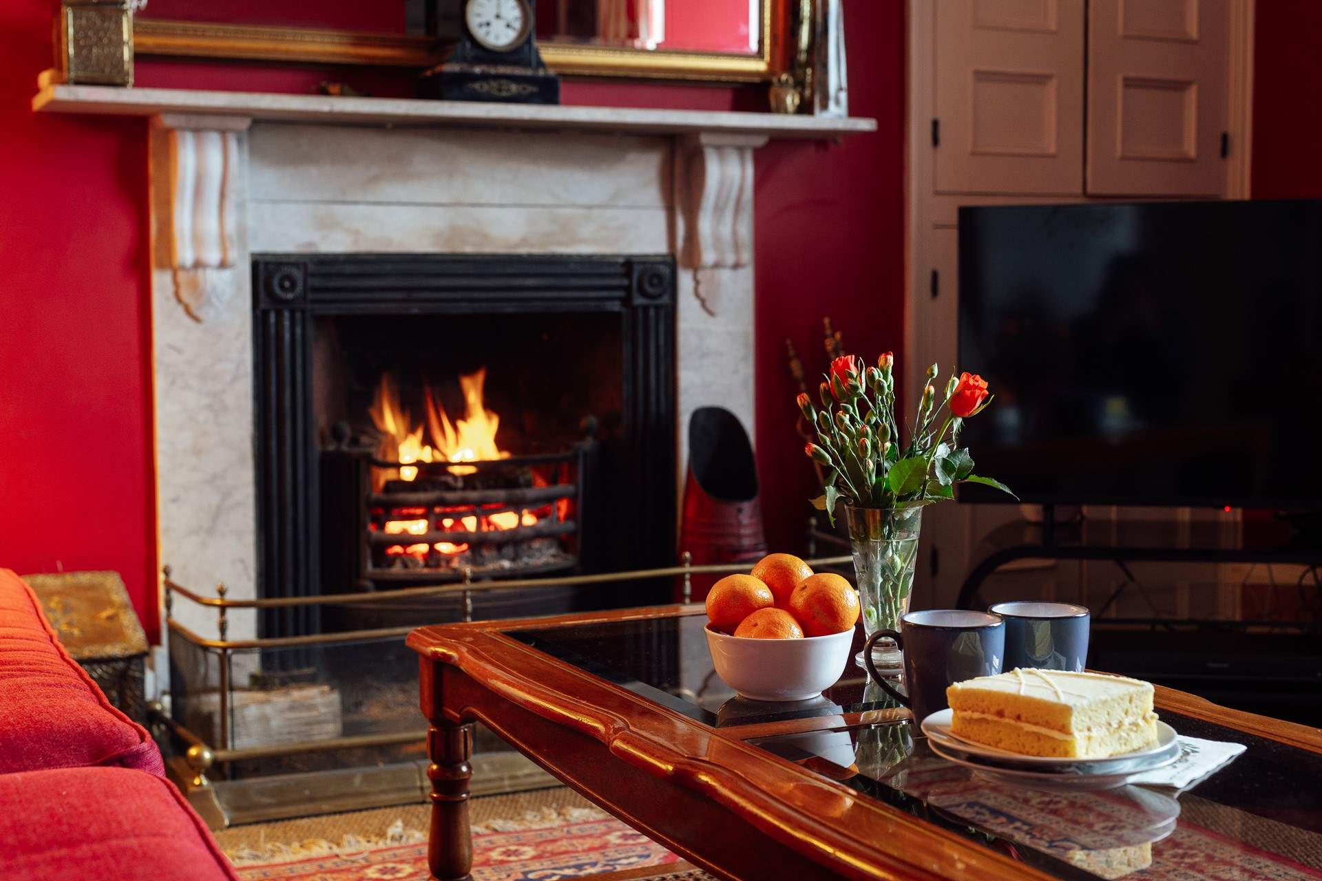 Curl up in front of the fire and enjoy holiday treats.