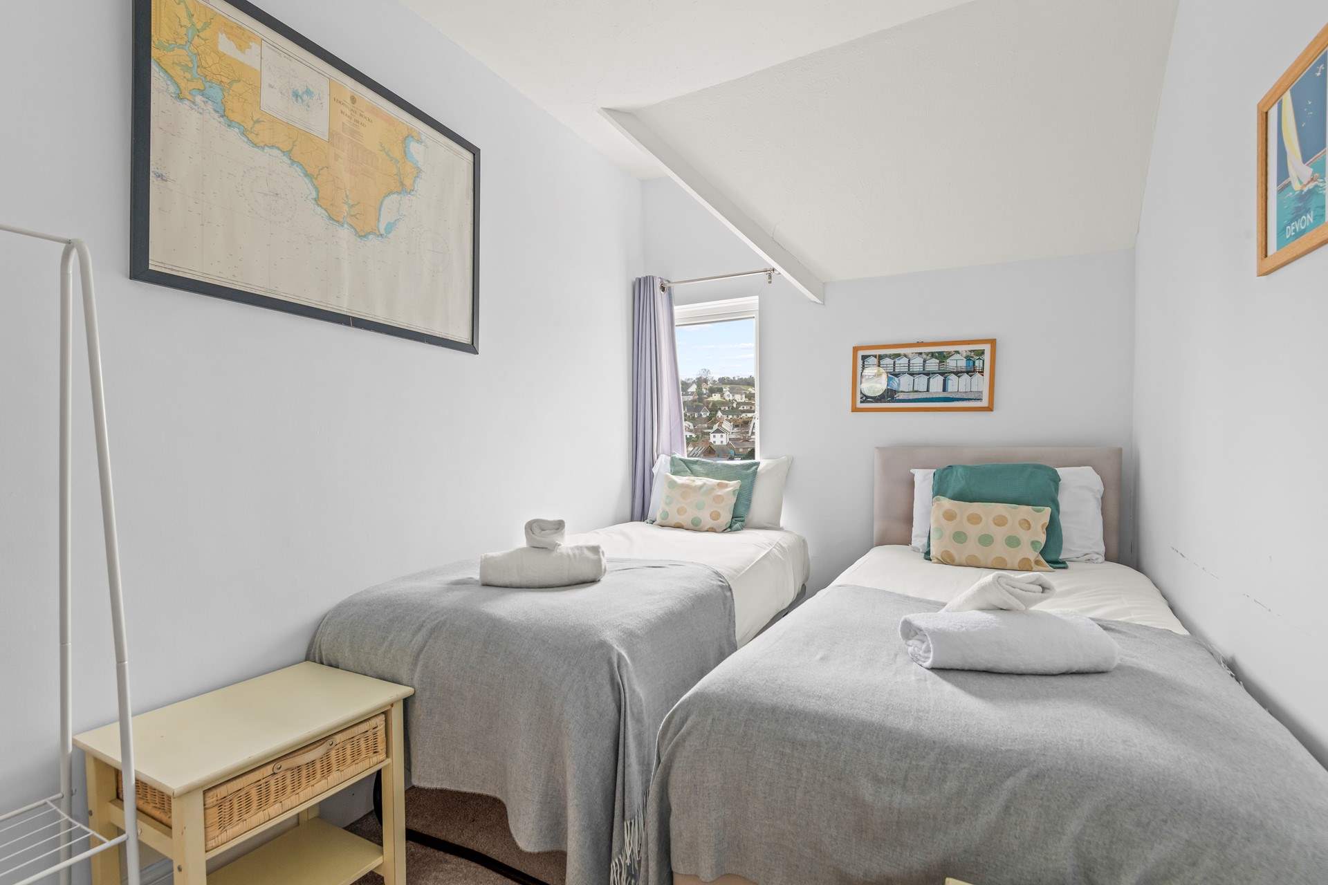 Bedroom 3 is typically made up as a single room. This image is demonstrating the occasional sleeping option (single bed to the left of the image) which is available on request only.