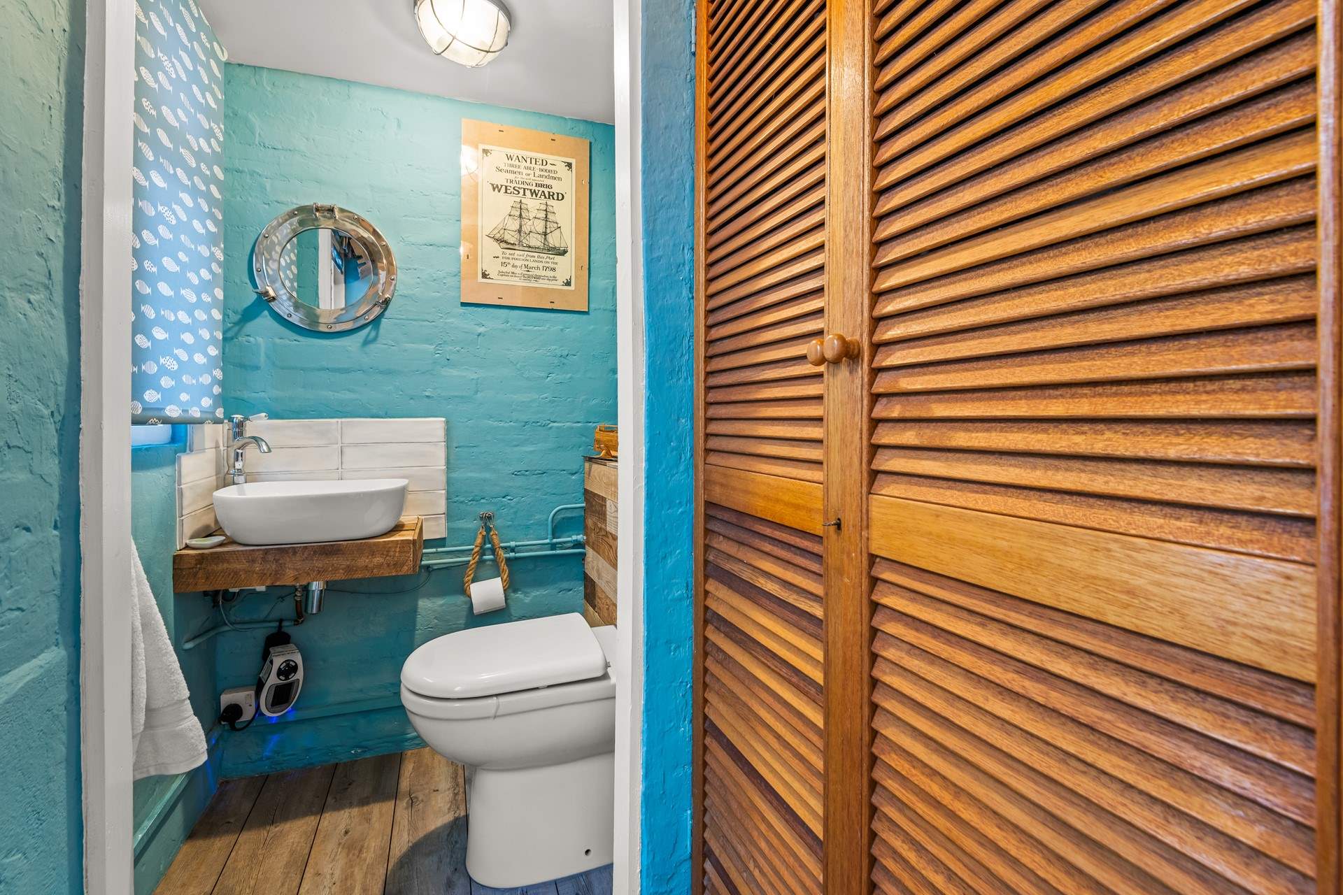 Looking into the cheerful cloakroom on the ground floor.