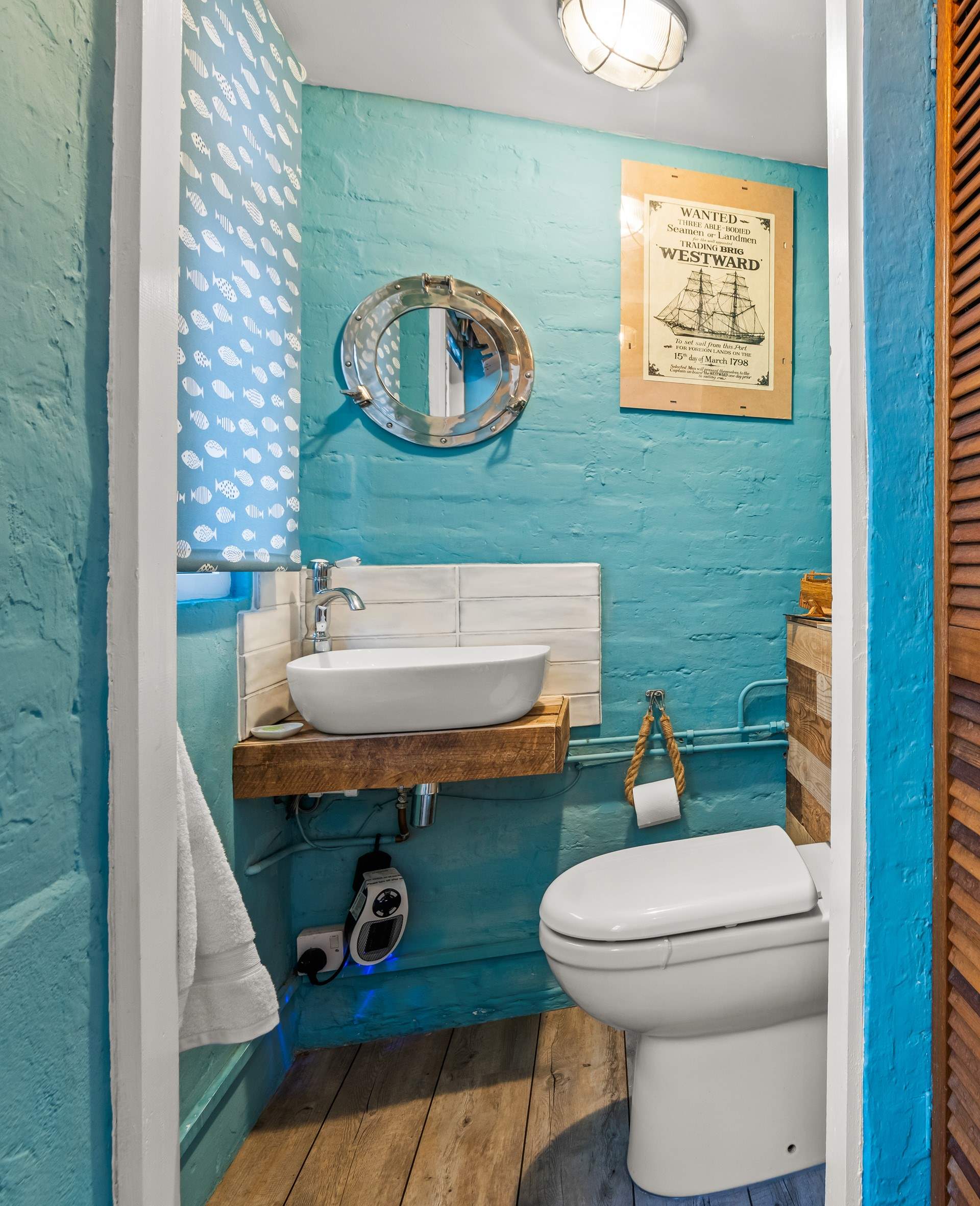 Looking into the cheerful cloakroom on the ground floor.