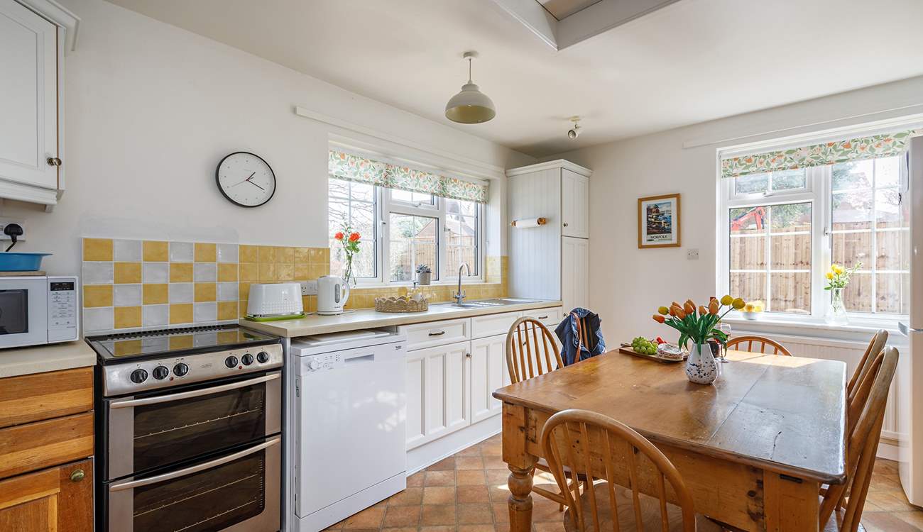 The light floods into the dual-aspect kitchen.