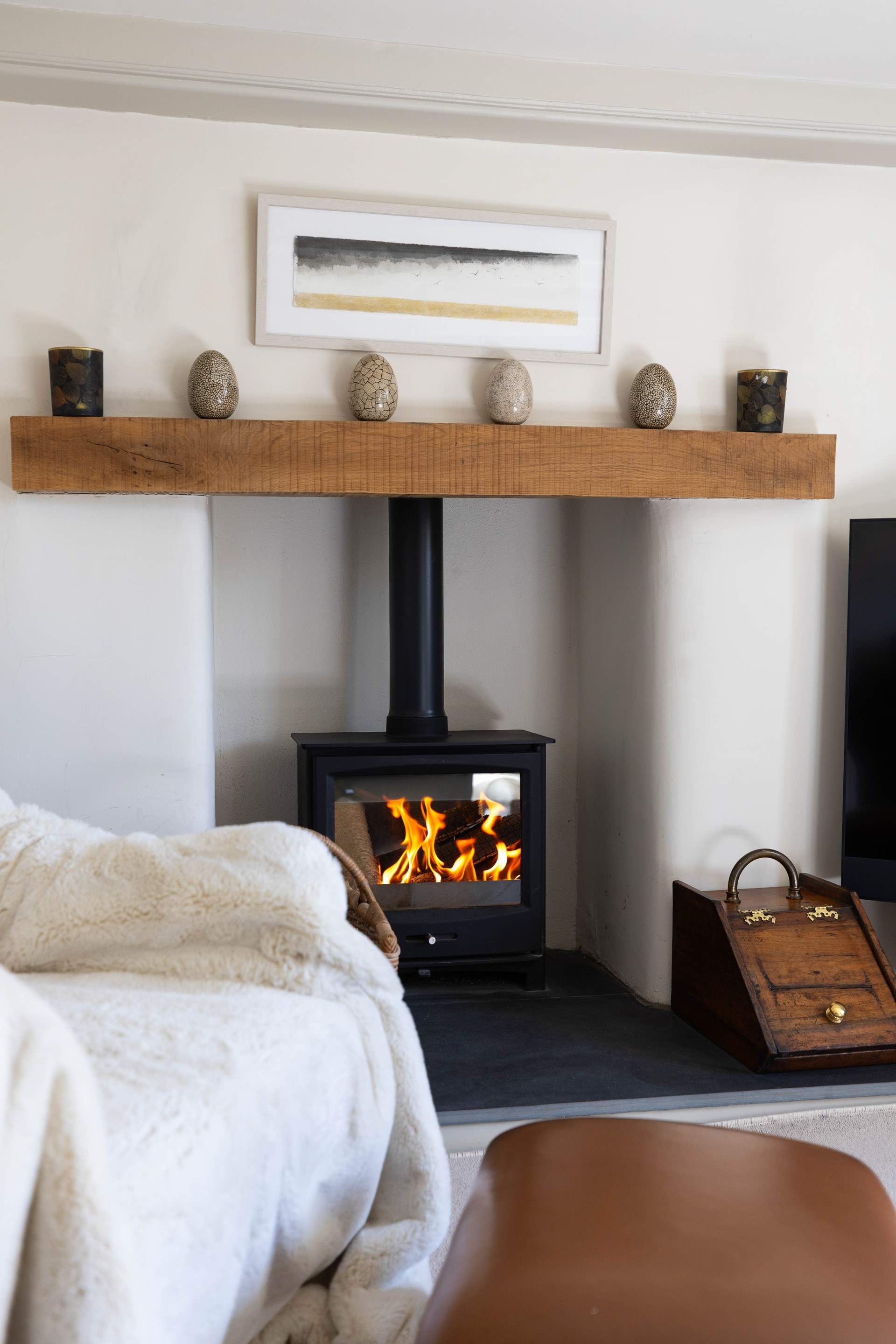 The cosy wood-burner is perfect for those cooler evenings. 