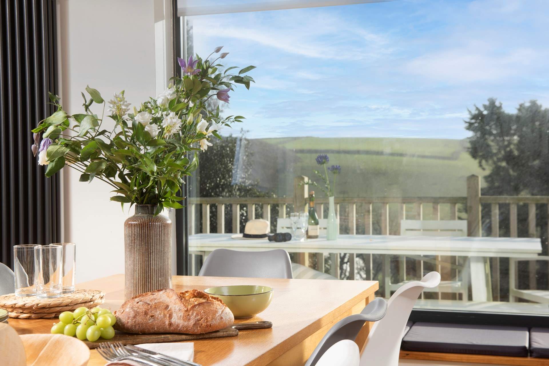 Dining inside or out, you can enjoy the views of the countryside.
