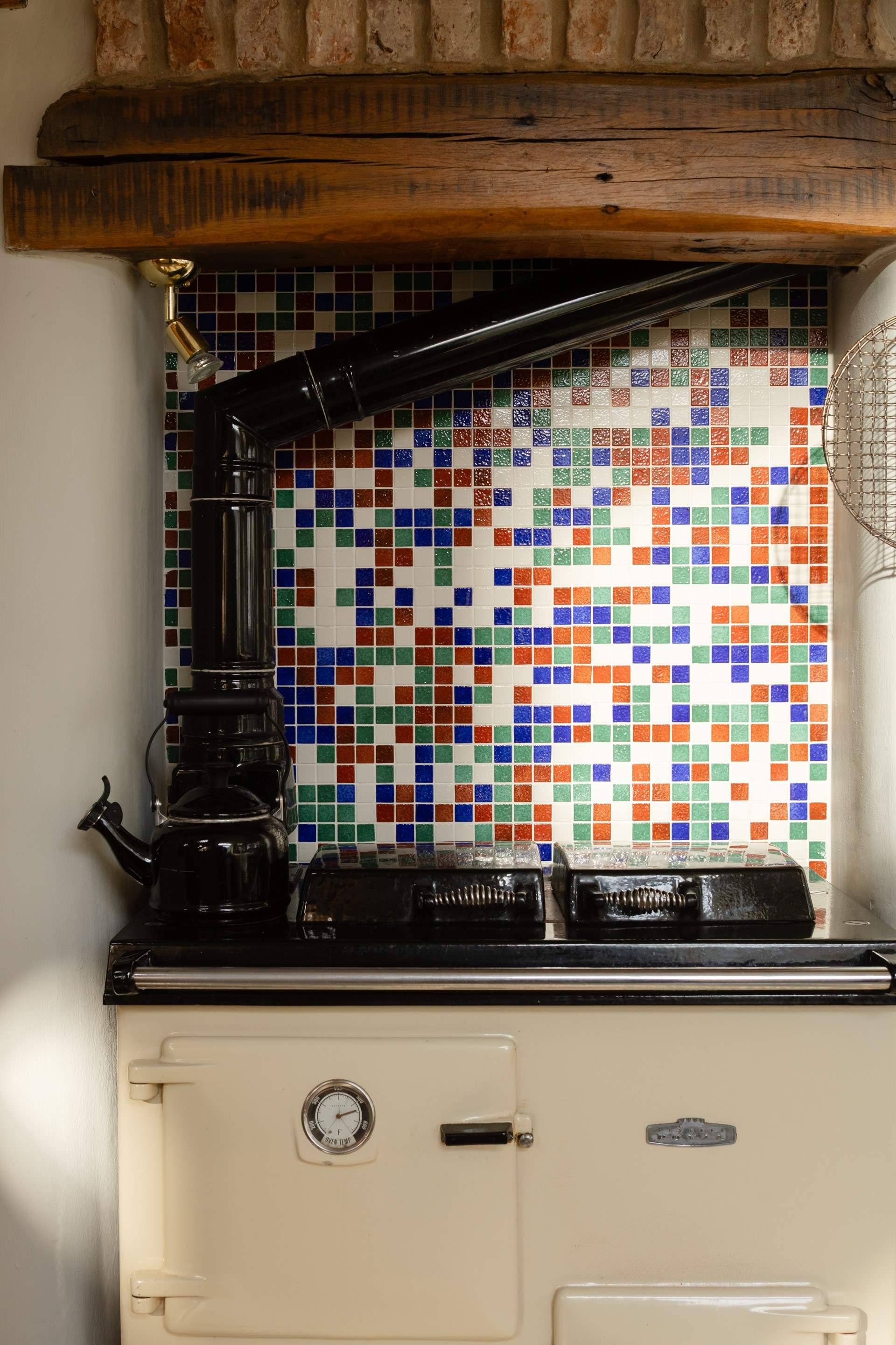 Delightful Rayburn tucked under some lovely beams (in use from October to March).