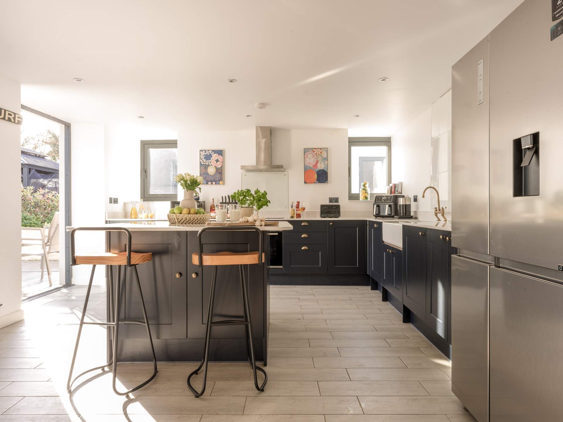 The kitchen is equipped so the chef of the family can cook up a delight.