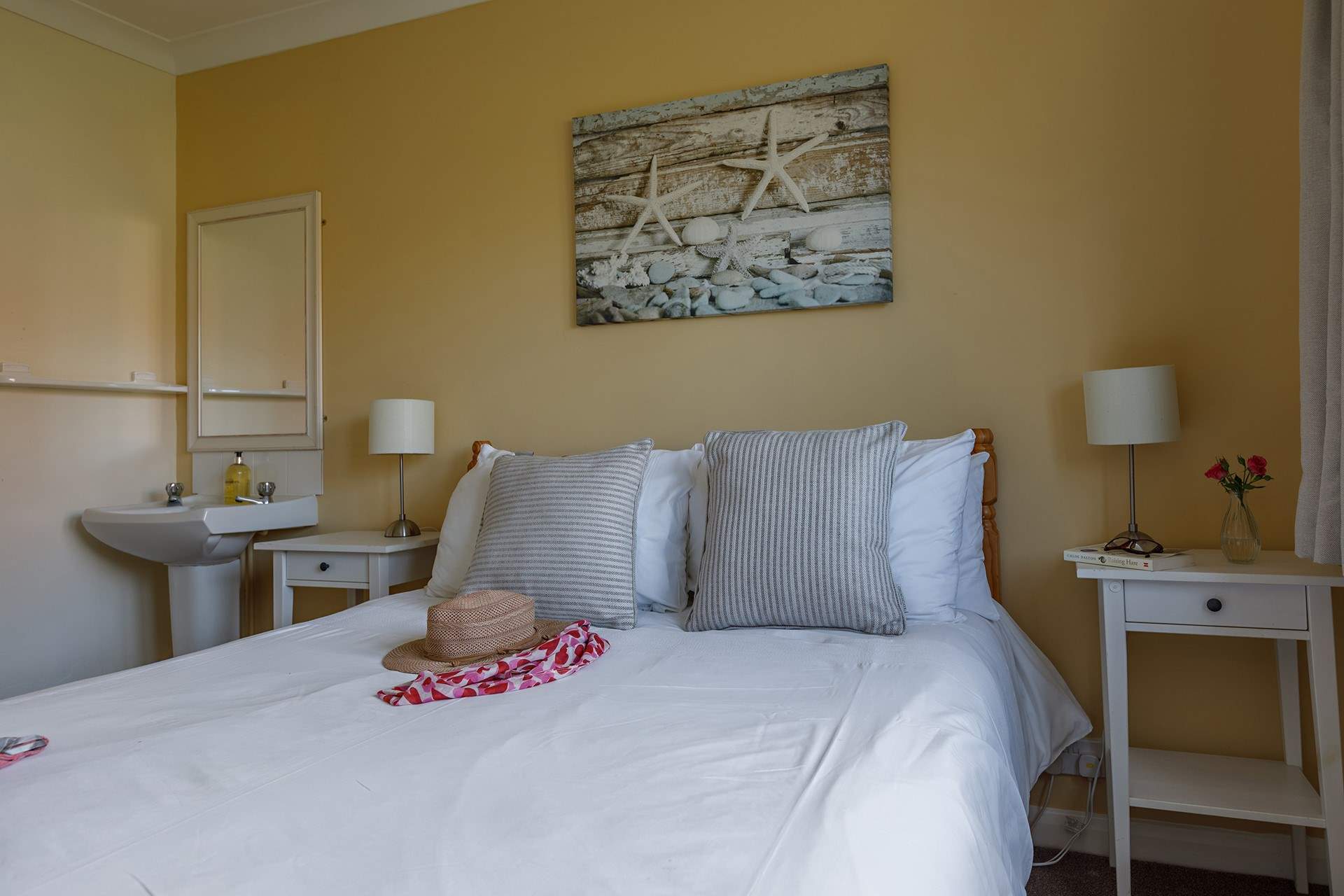 The double room is relaxed and comfy; enjoying the evening sun.