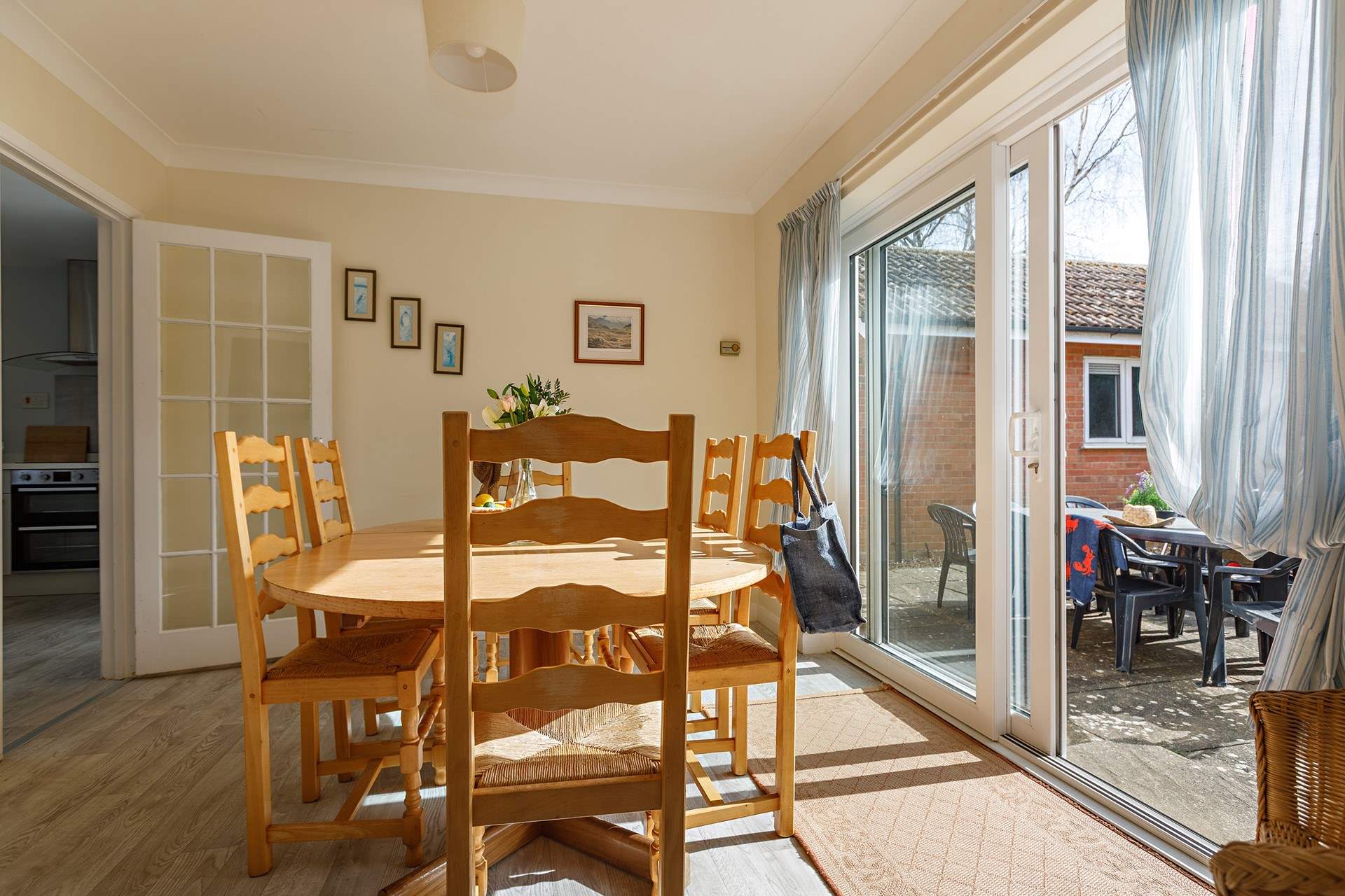 All on one level with easy access to dining on the patio and adjacent kitchen.