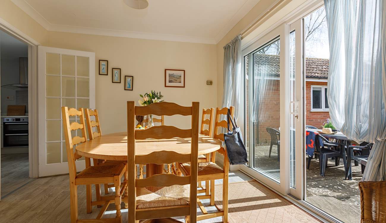 All on one level with easy access to dining on the patio and adjacent kitchen.