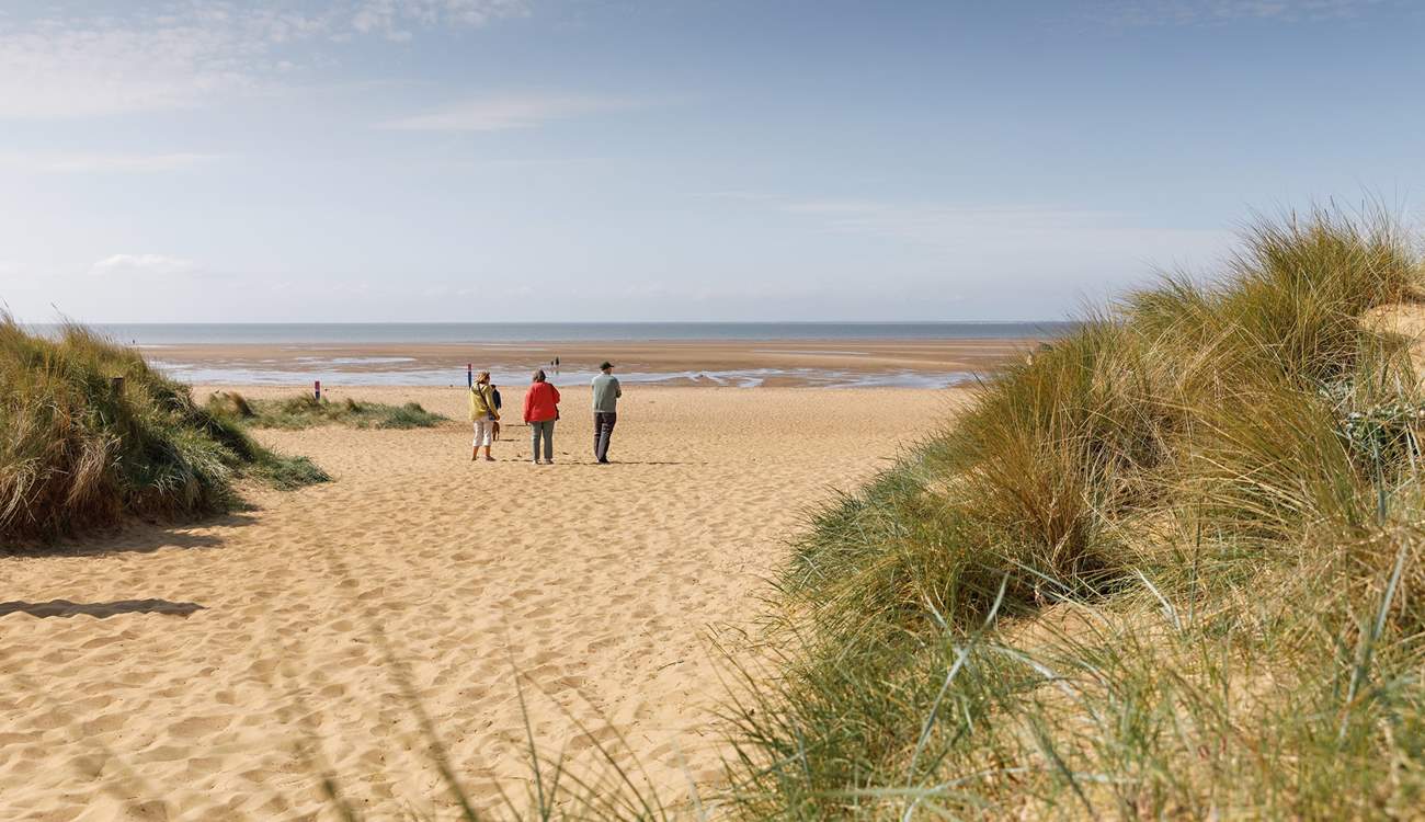 What a view of Old Hunstanton beach, less than than a five minute stroll from Harecroft.