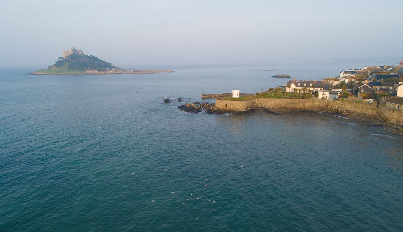Stunning Marazion at full tide and majestic St Michael's Mount, the causeway to this magical castle is just five minutes walk from the cottage.