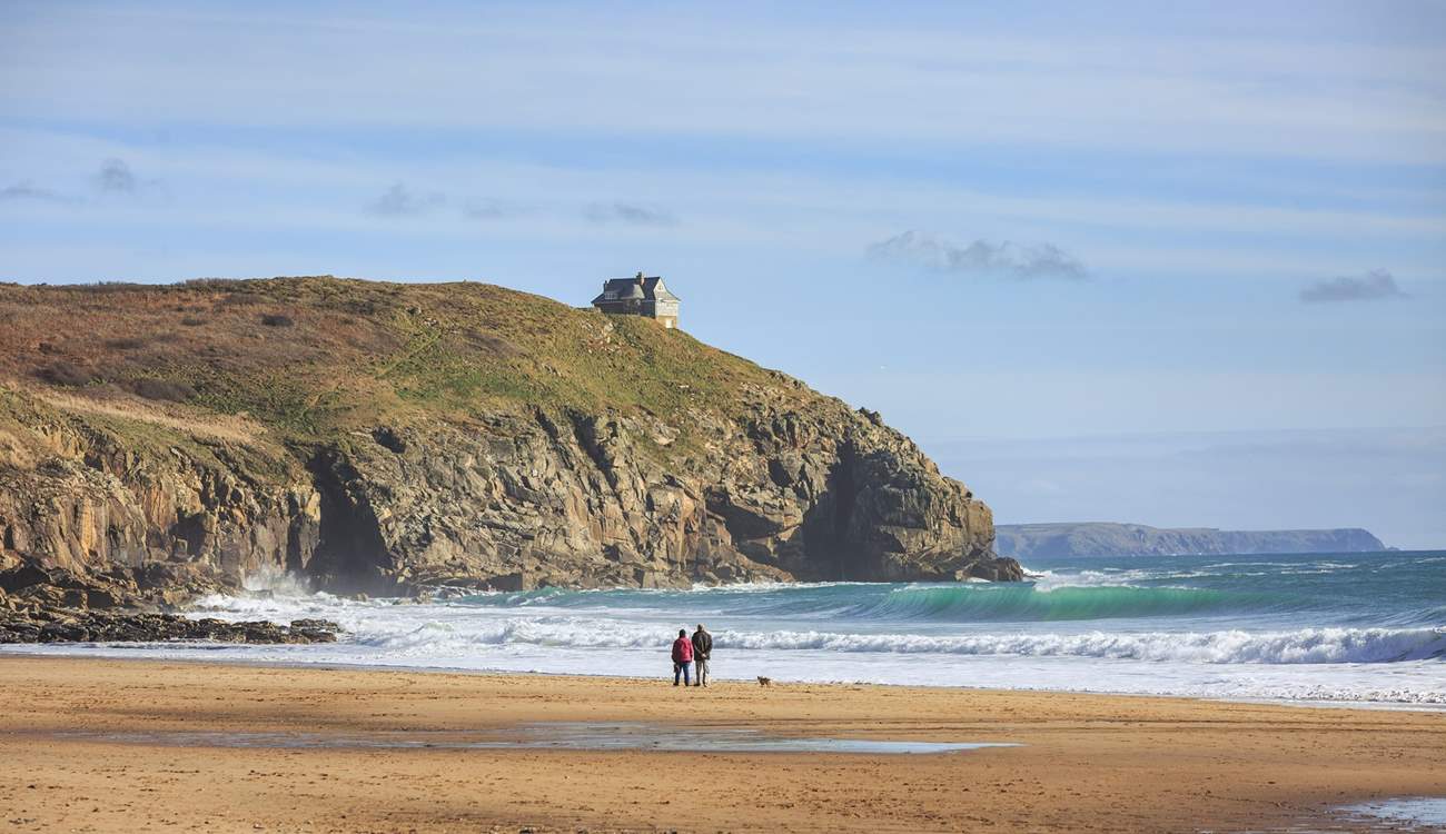 The long stretch of sandy beach at nearby Praa Sands.