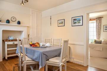 The eat-in kitchen is light and bright.