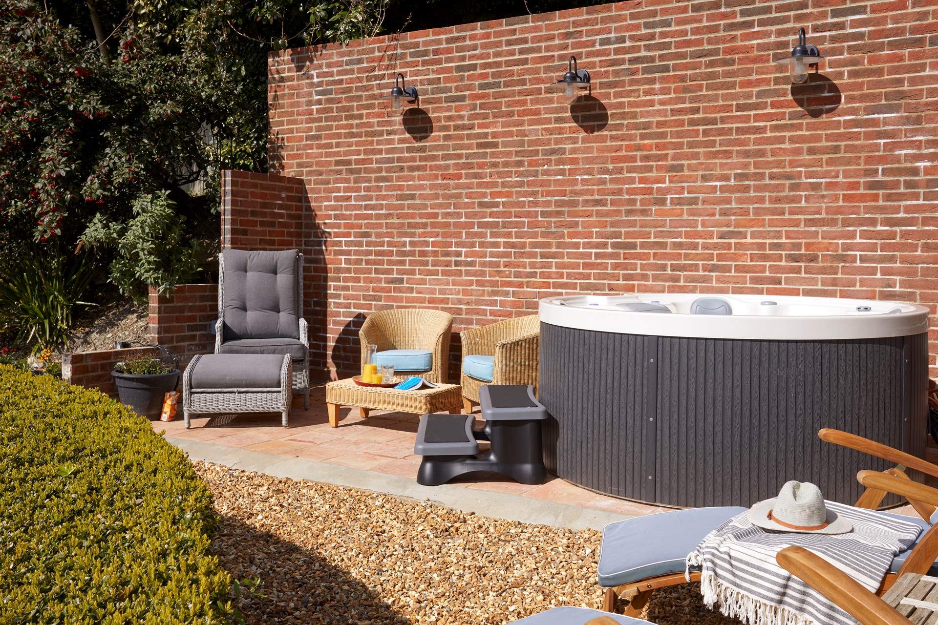 Take an evening dip and relax in the hot tub under a starlit night.