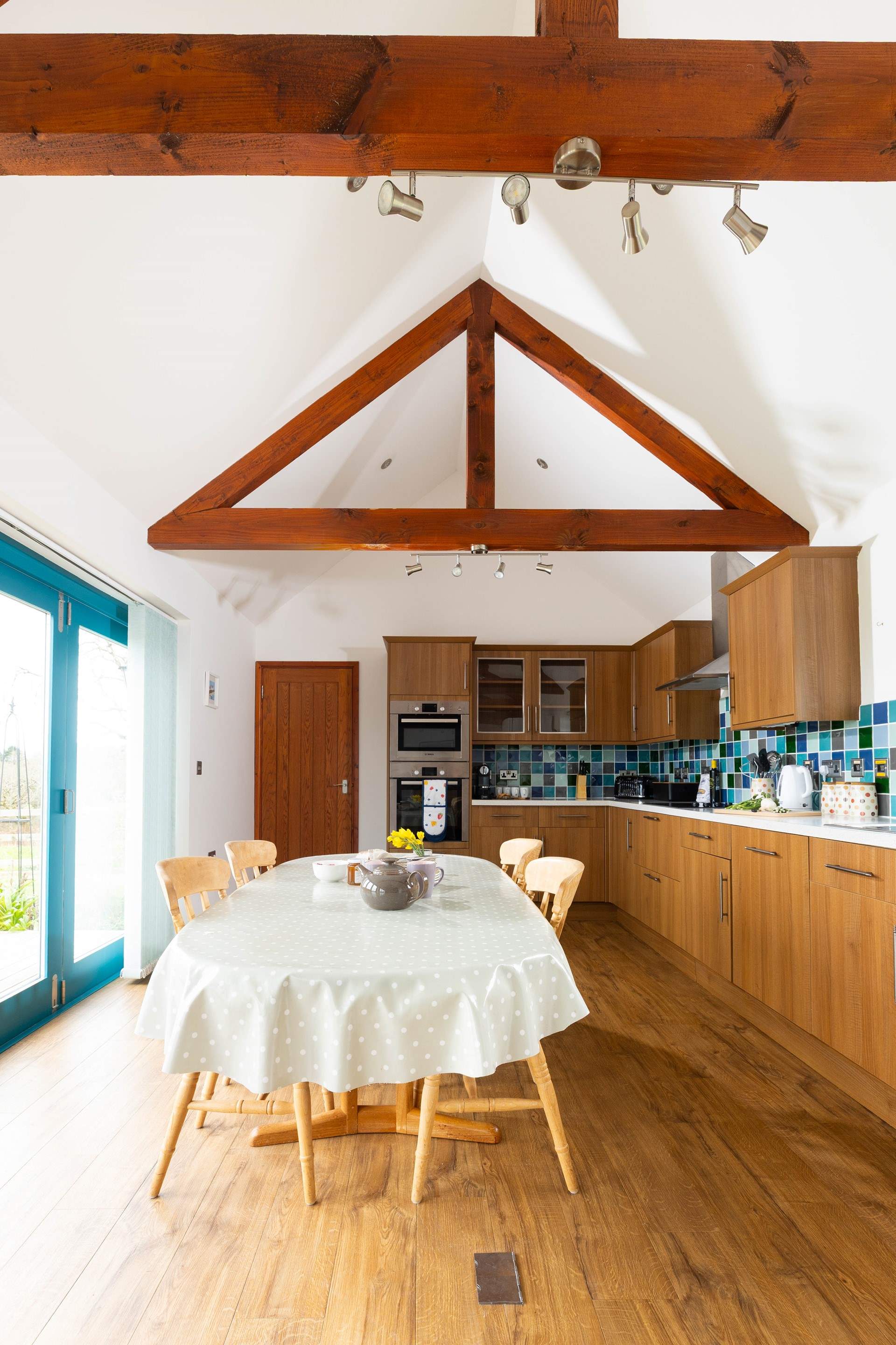 The light and airy open plan living space. 