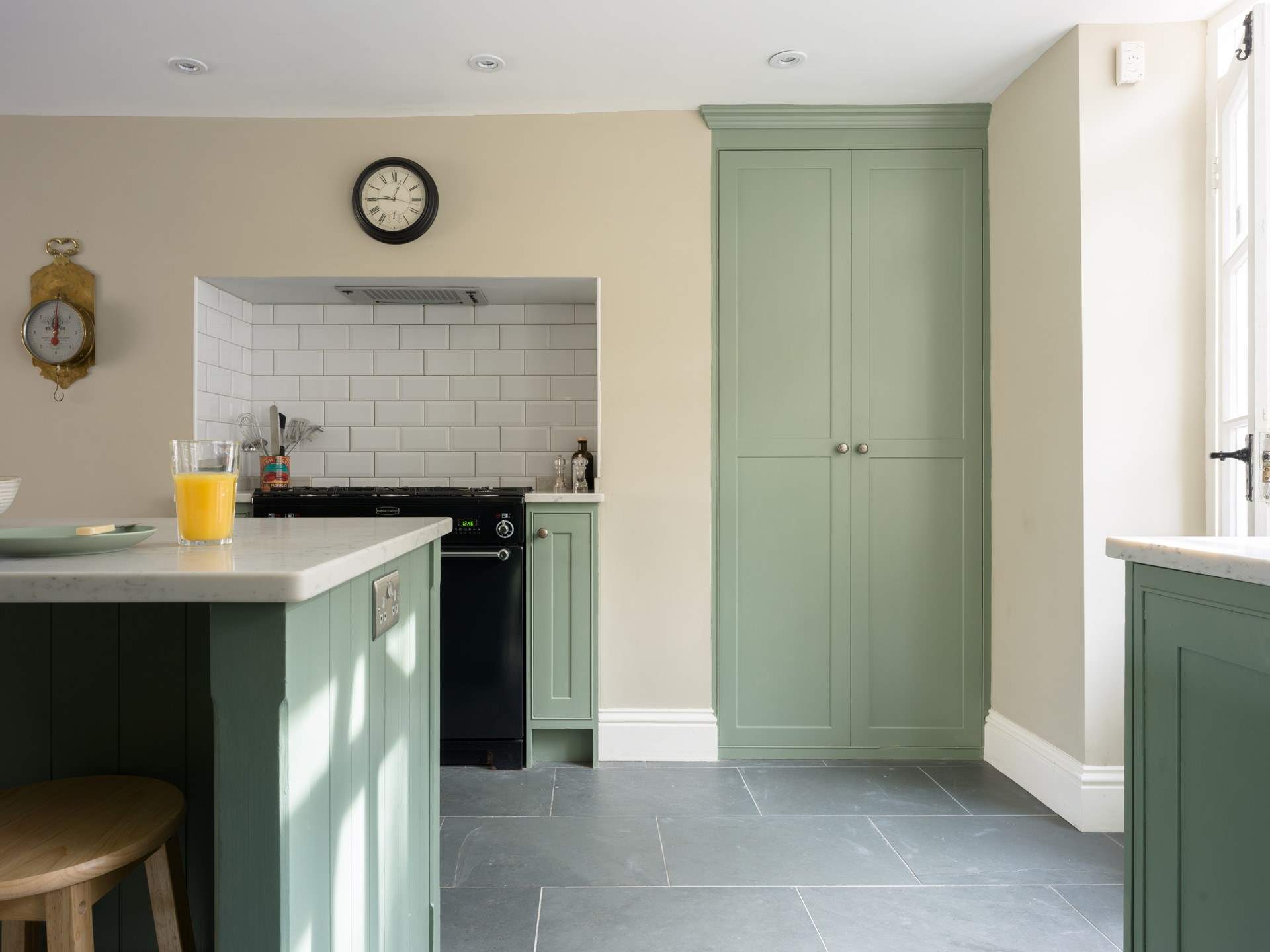 Lots of storage, space to move and a wonderful large gas range and electric oven.