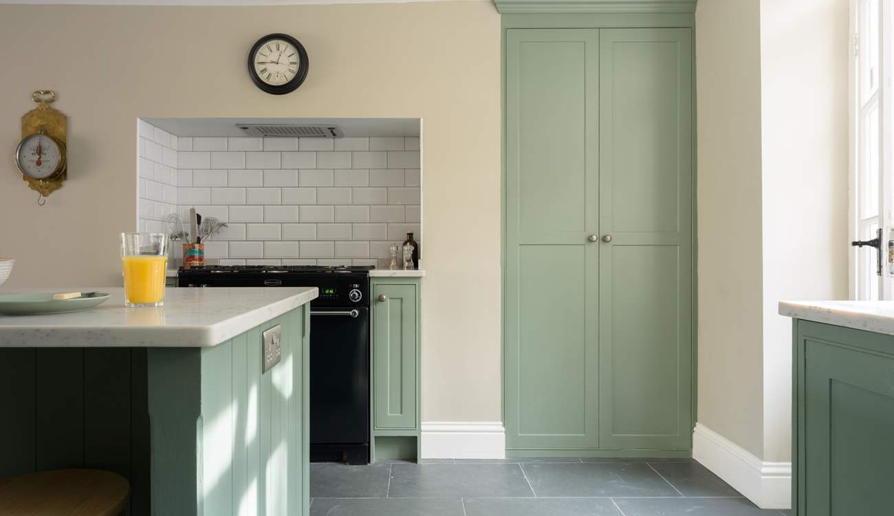 Lots of storage, space to move and a wonderful large gas range and electric oven.