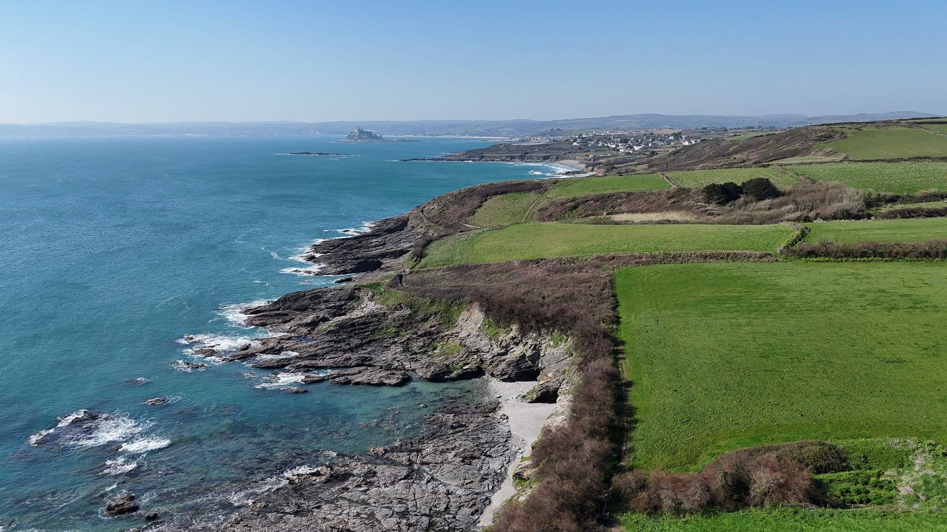 St Michaels Mount in the distance, a spectacular setting.