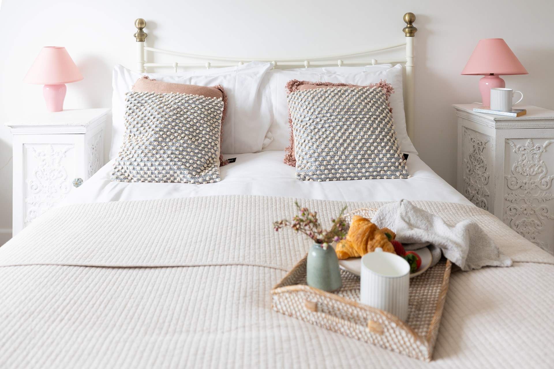 Pretty bed linens await. 