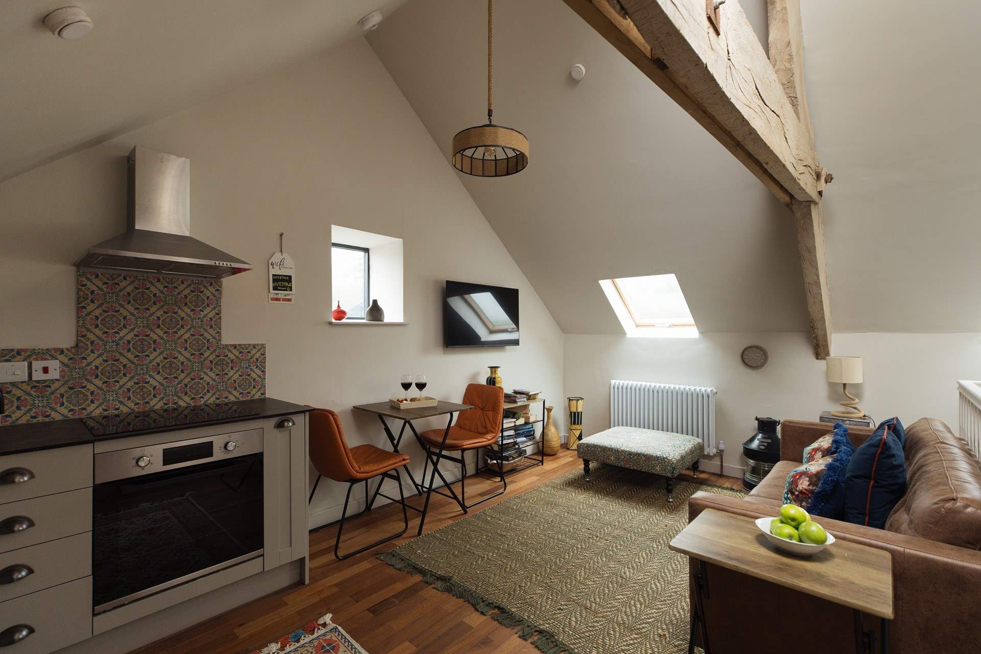 Stylish open plan living space on the first floor in The Horse Shoe. 