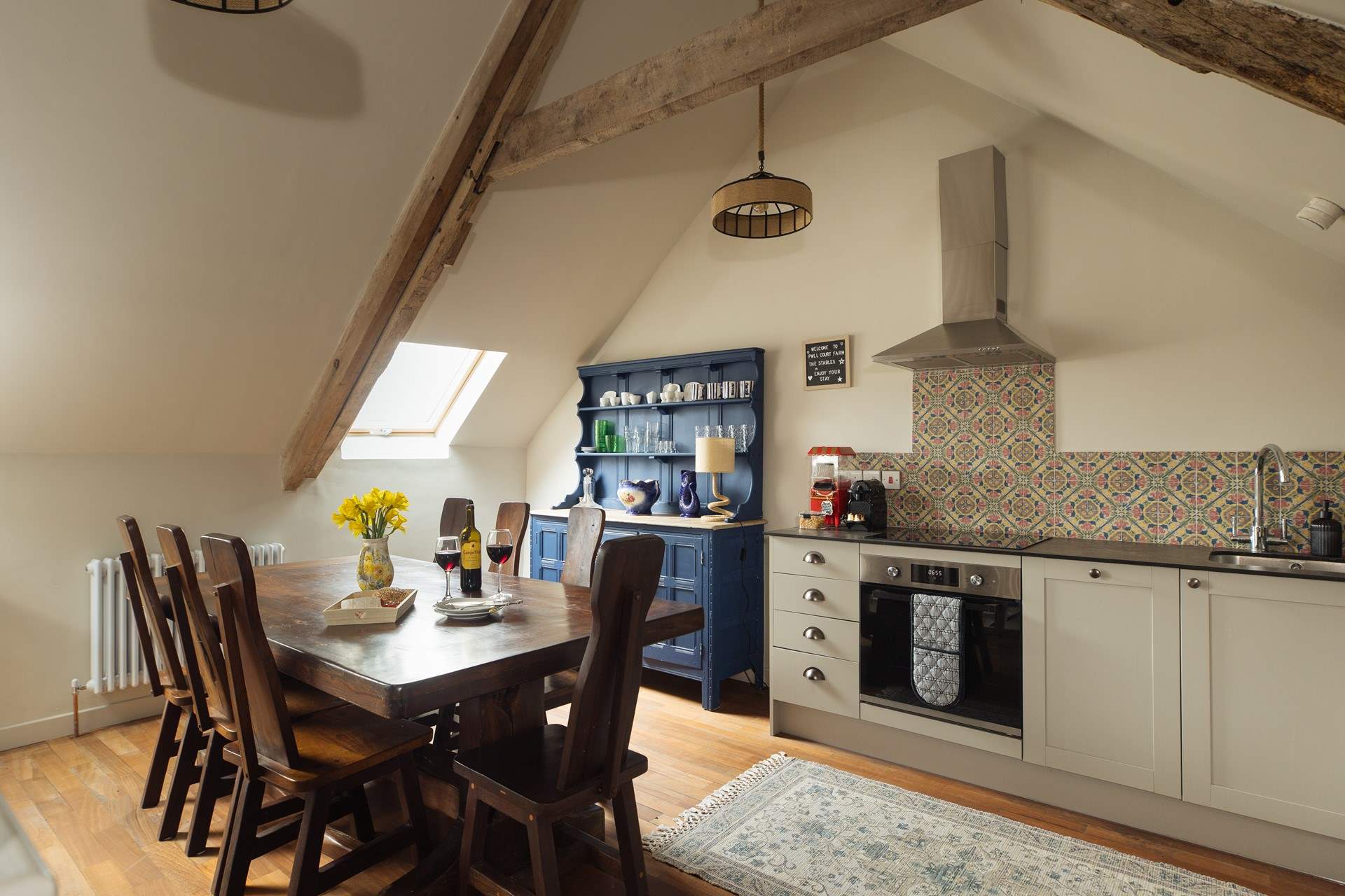 Lofty vaulted ceilings in The Stables. 