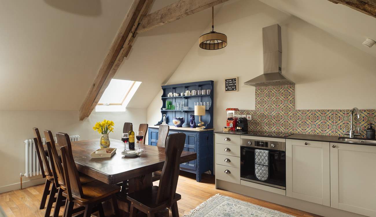 Lofty vaulted ceilings in The Stables. 