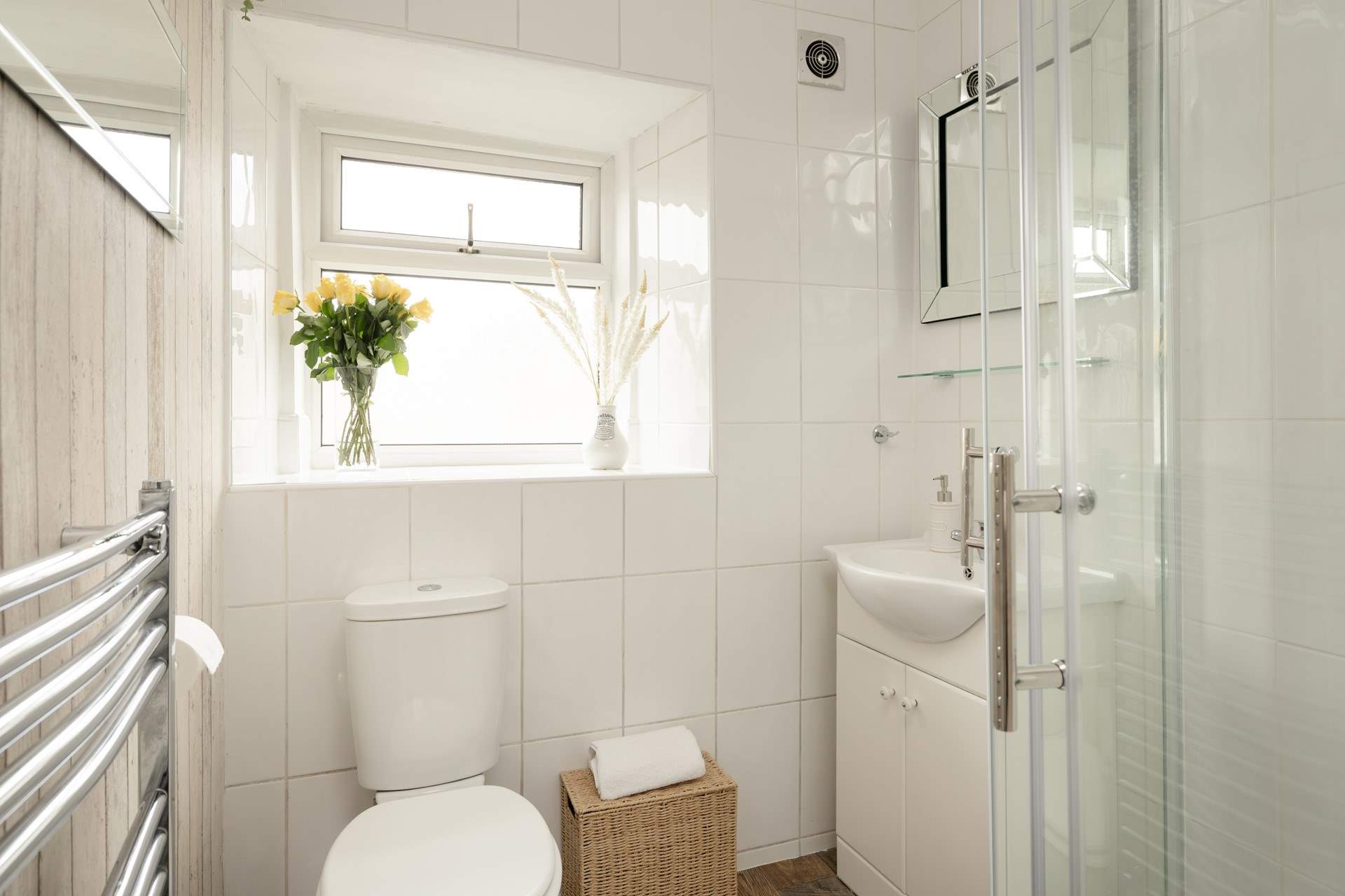 The shower-room is just steps from the bedroom.