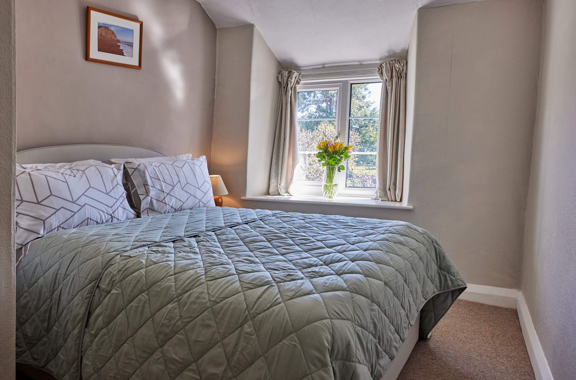 The first bedroom is a lovely double with garden views. The cottage is on a cul-de-sac with no passing traffic which this makes it an incredibly quiet and peaceful place to rest your head.