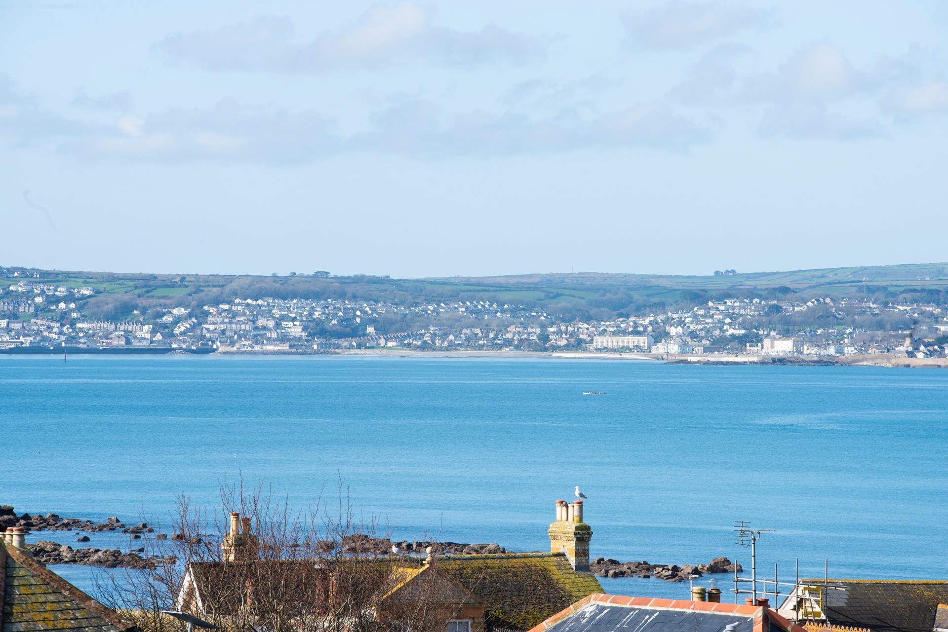 The view across the bay to Penzance and Newlyn.