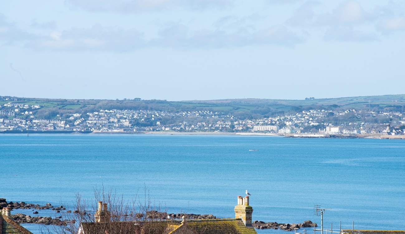 The view across the bay to Penzance and Newlyn.