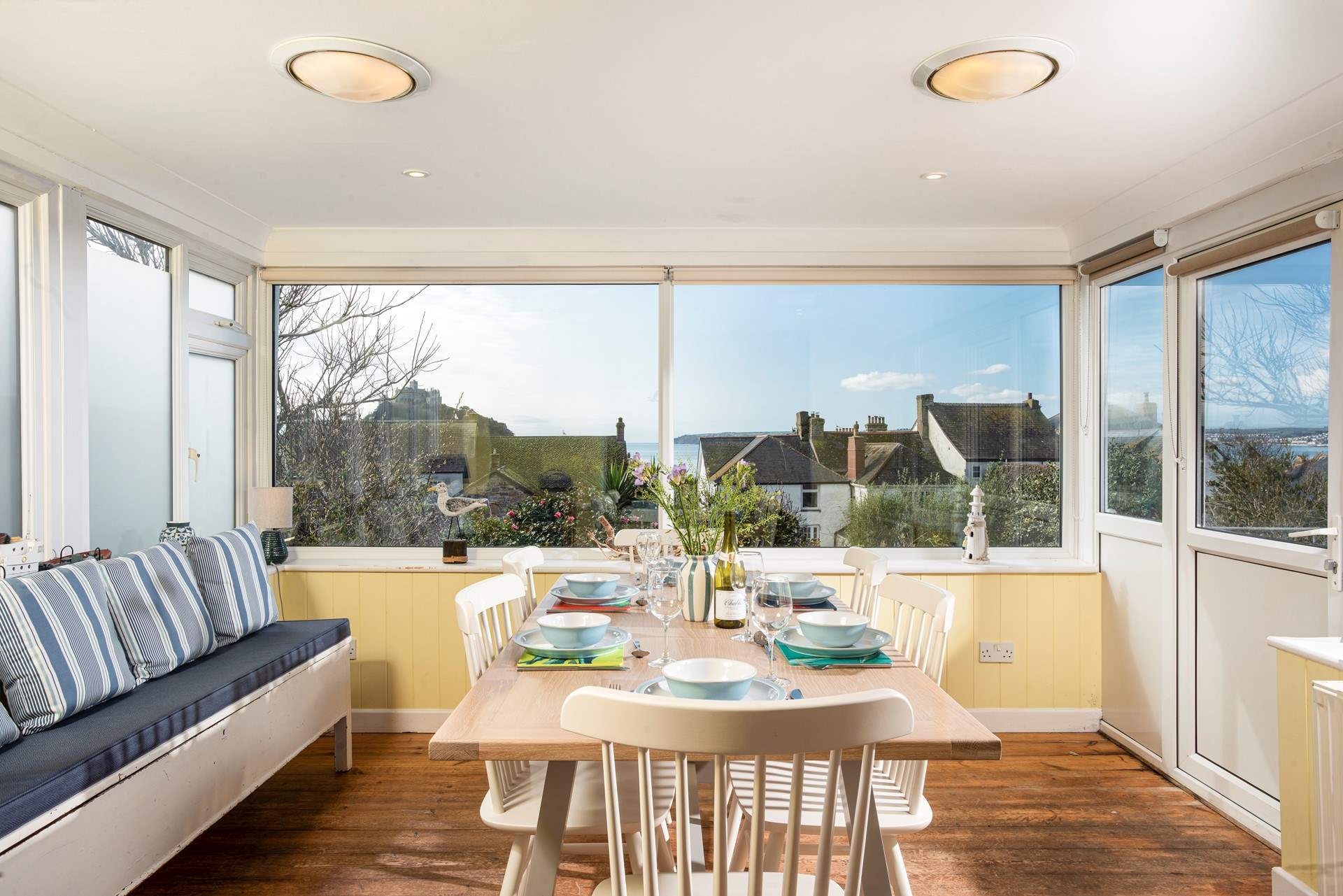 Dine with the sea in the distance.