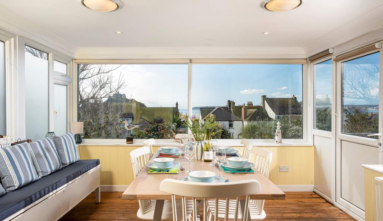 Dine with the sea in the distance.