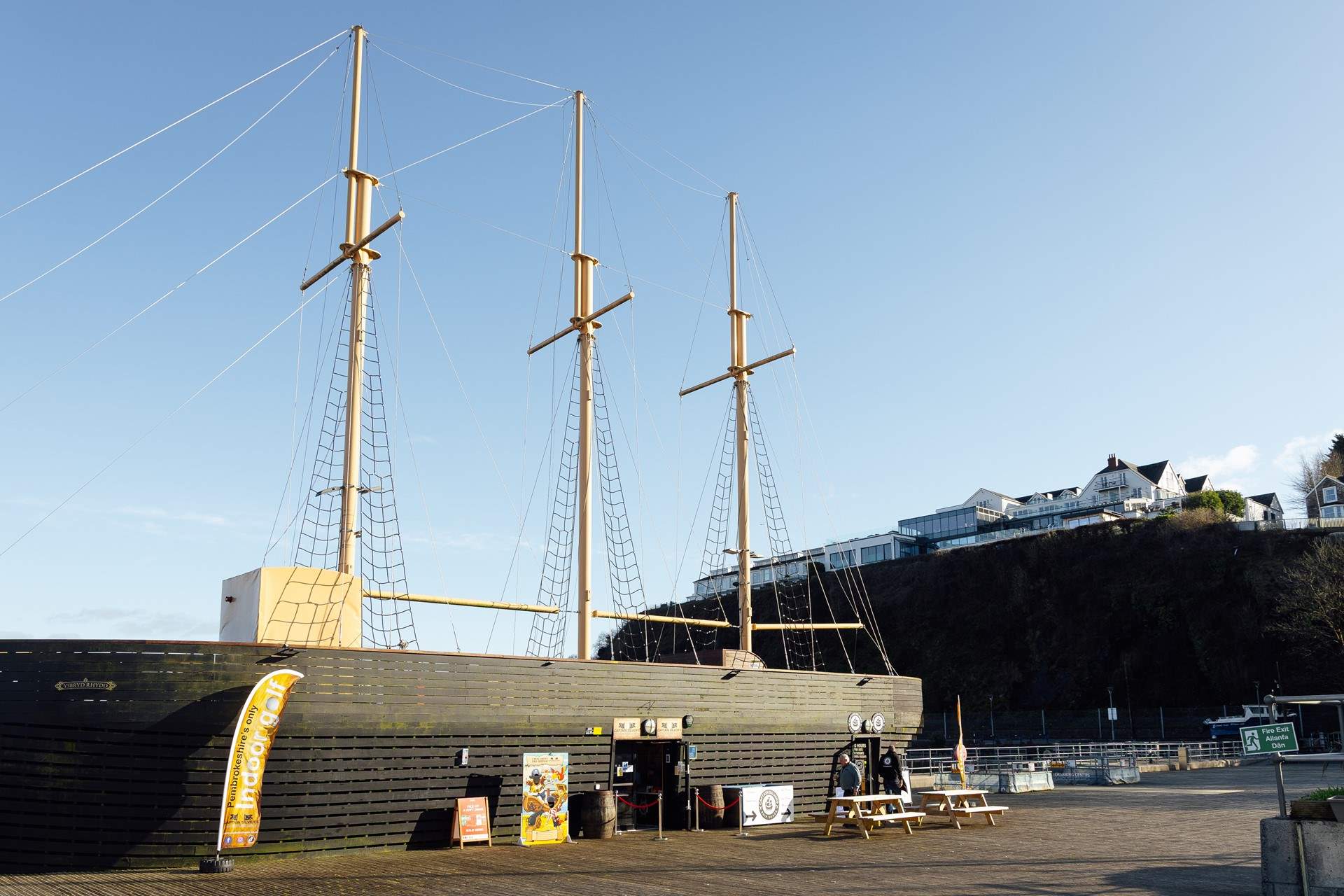 Crazy golf on a ship in the harbour. 