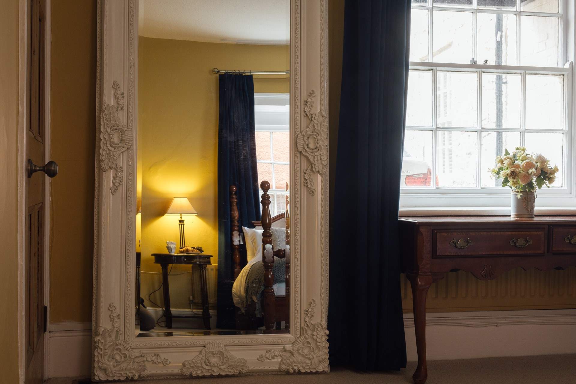 Opulent furnishings with luxurious linens. 