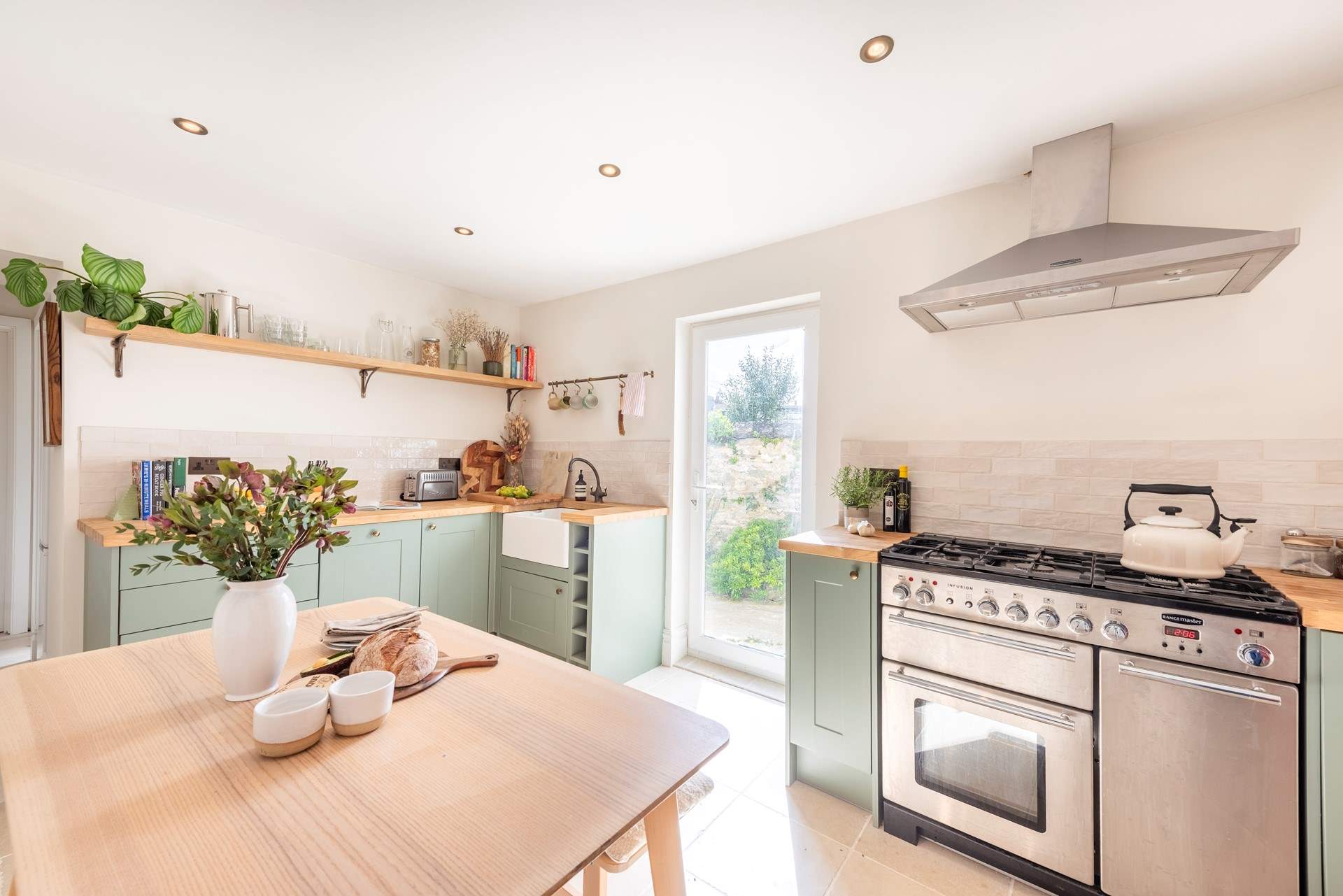 The patio door opens to the sunny courtyard. 