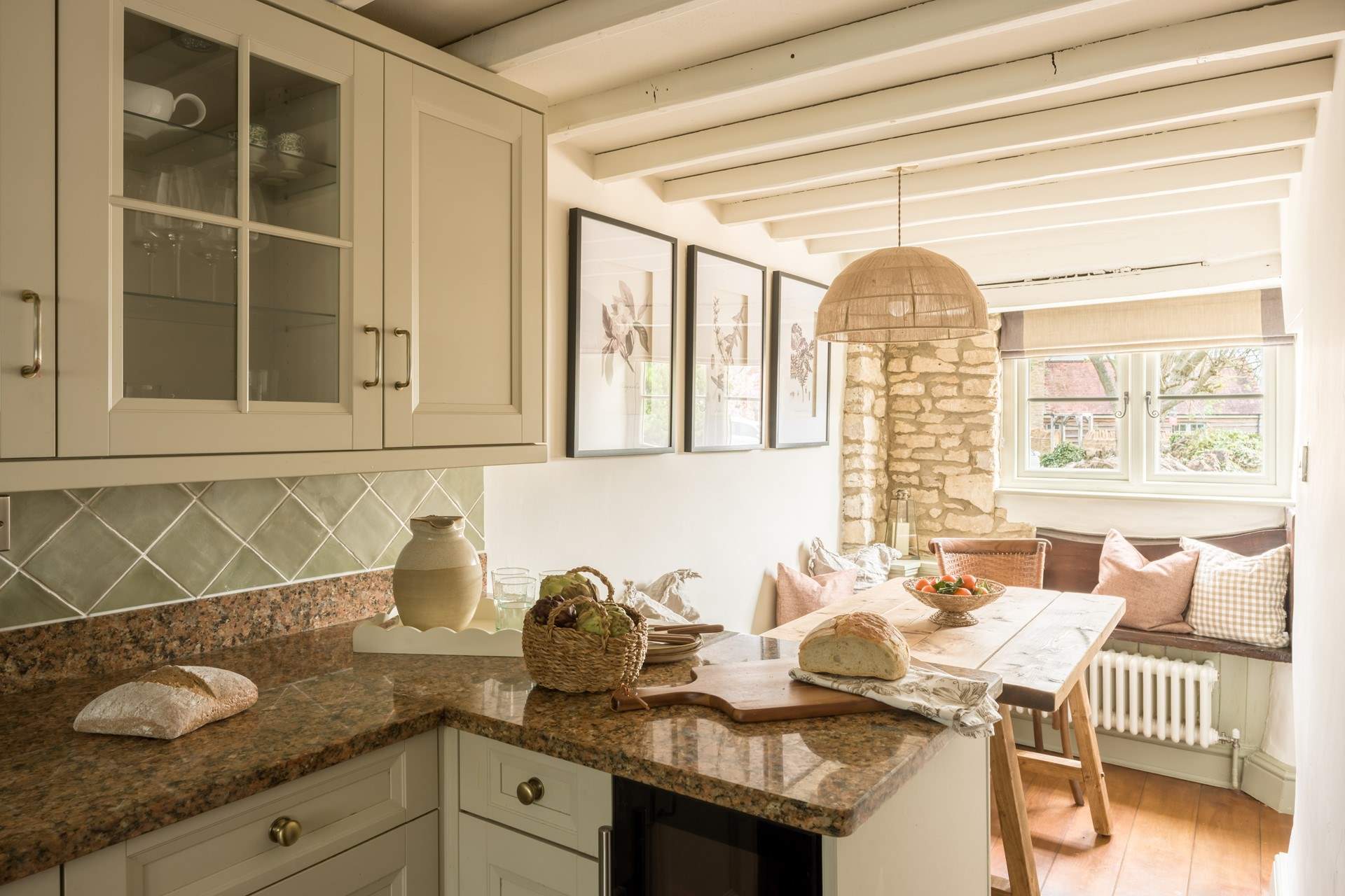 Just look at that beamed ceiling in the kitchen/dining-room.